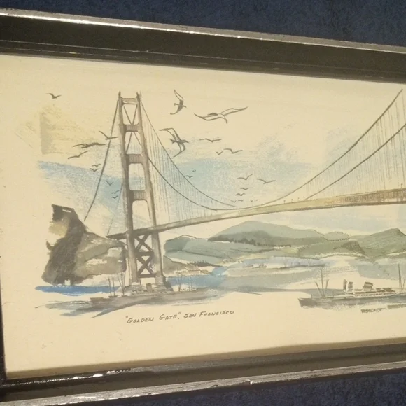 Vintage 1952 Framed Golden Gate San Francisco Done By Artist NewHouse